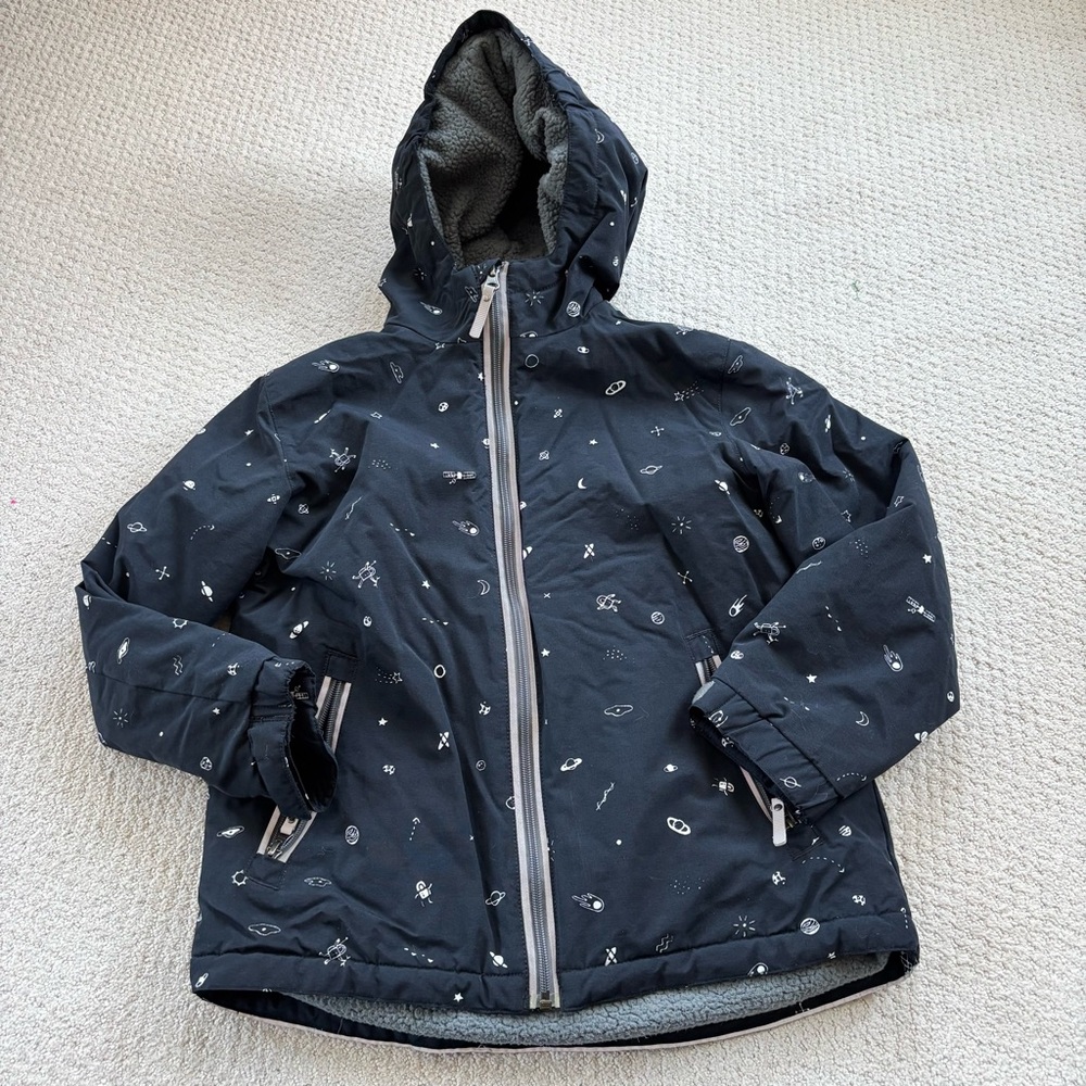 Hanna Andersson Kids Black Space Print winter Sherpa lined coat
